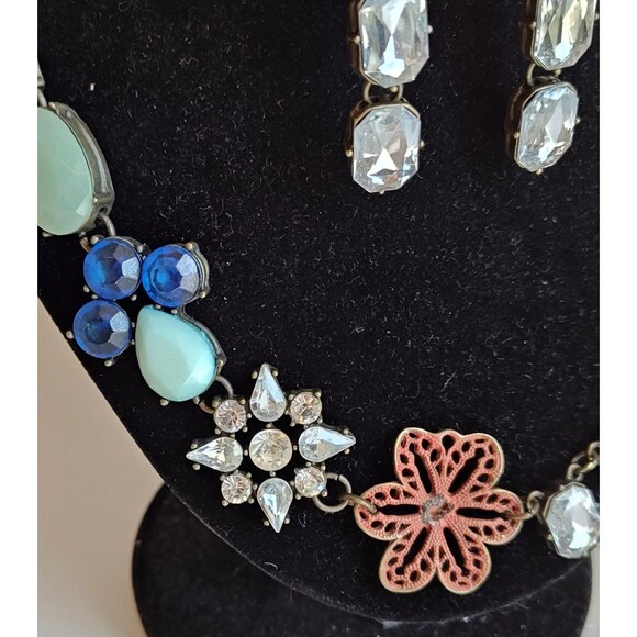 Plunder Crystal Statement Necklace Earrings Set Floral Briolette Jewelry Gift - Picture 3 of 16